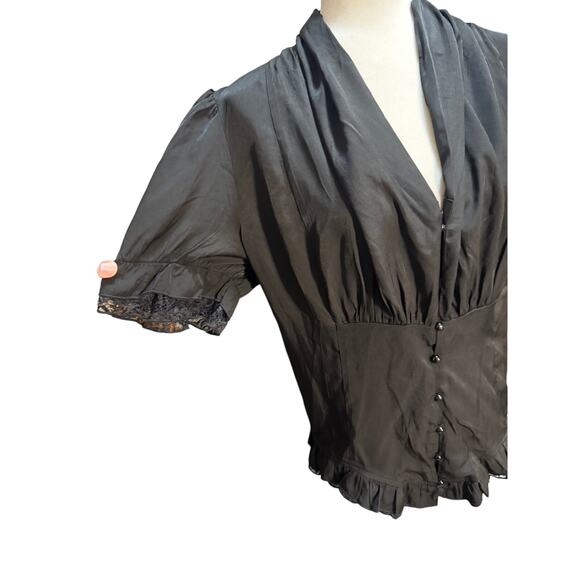 NWT SCARLET DARKNESS Victorian Blouse Black Short Sleeve Ruffle Shirt 2XL - Picture 4 of 8